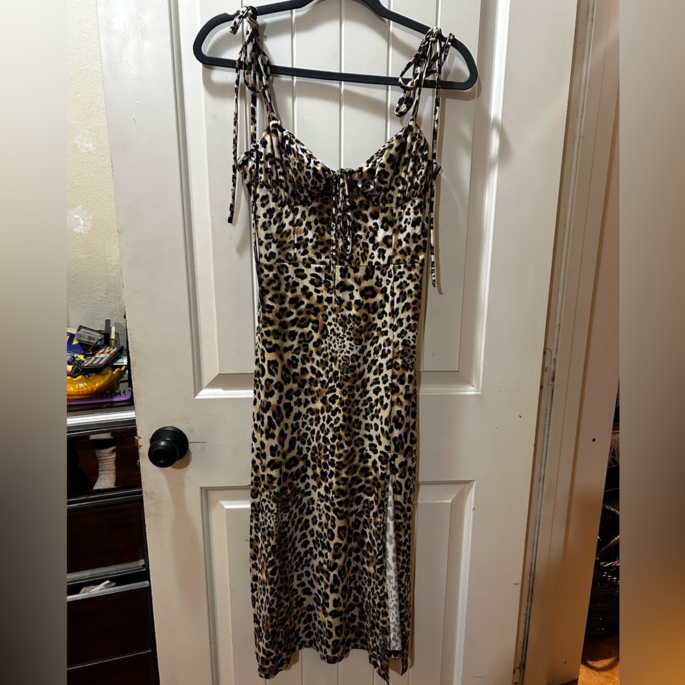 Nastygal leopard print midi slip dress